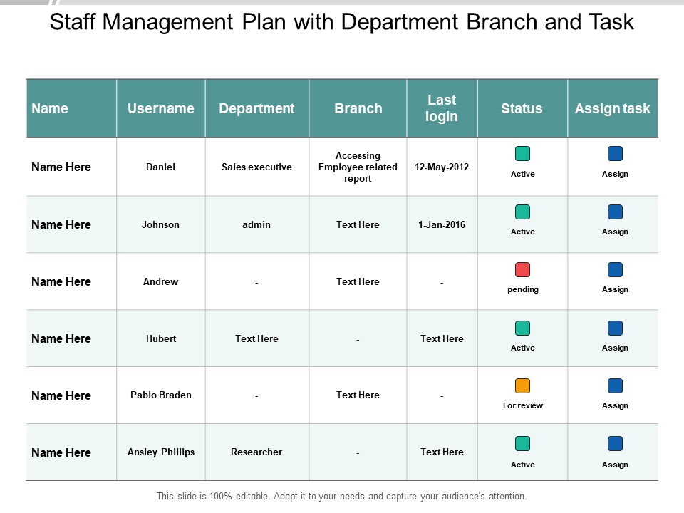Staff Management Plan With Department Branch And Task Ppt PowerPoint Presentation Model Microsoft
