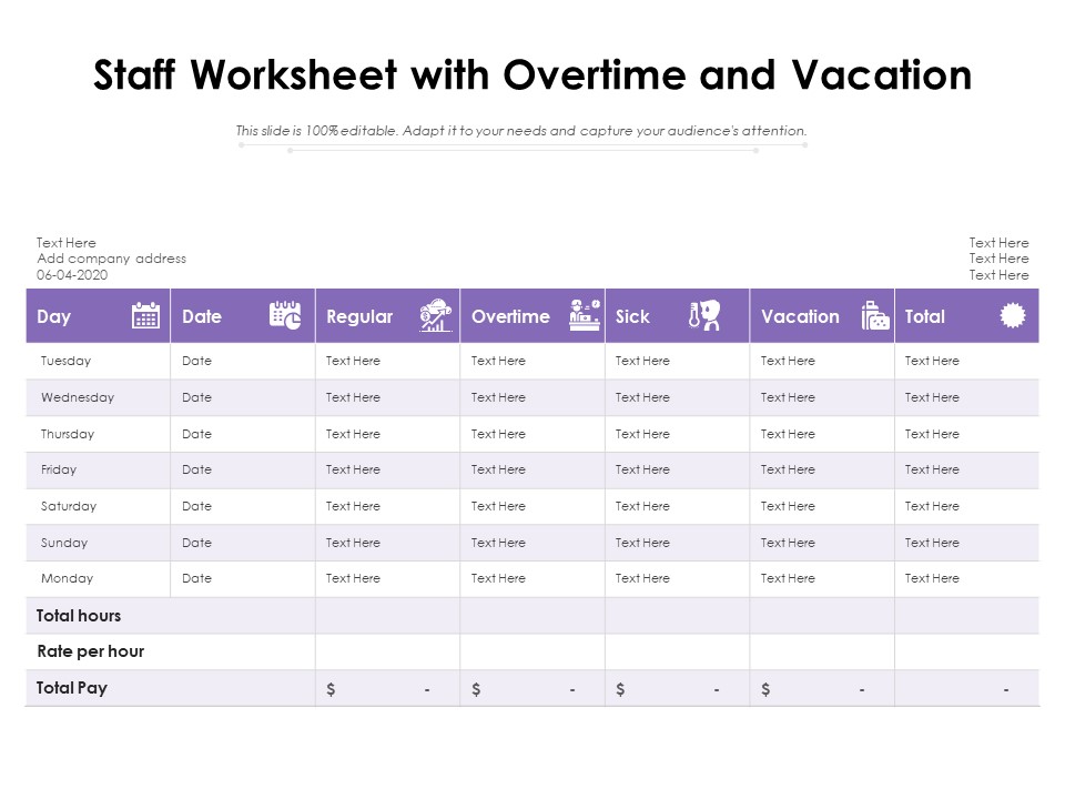 Staff Worksheet With Overtime And Vacation Ppt PowerPoint Presentation Template PDF