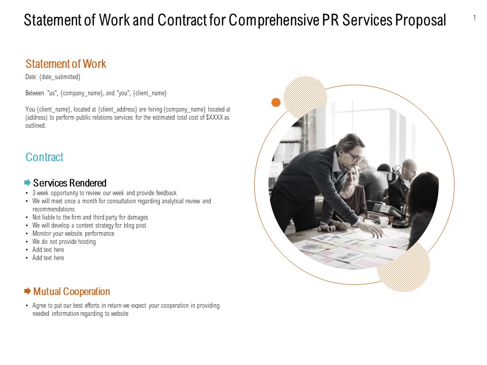 Statement Of Work And Contract For Comprehensive Pr Services Proposal Ppt PowerPoint Presentation Inspiration Good