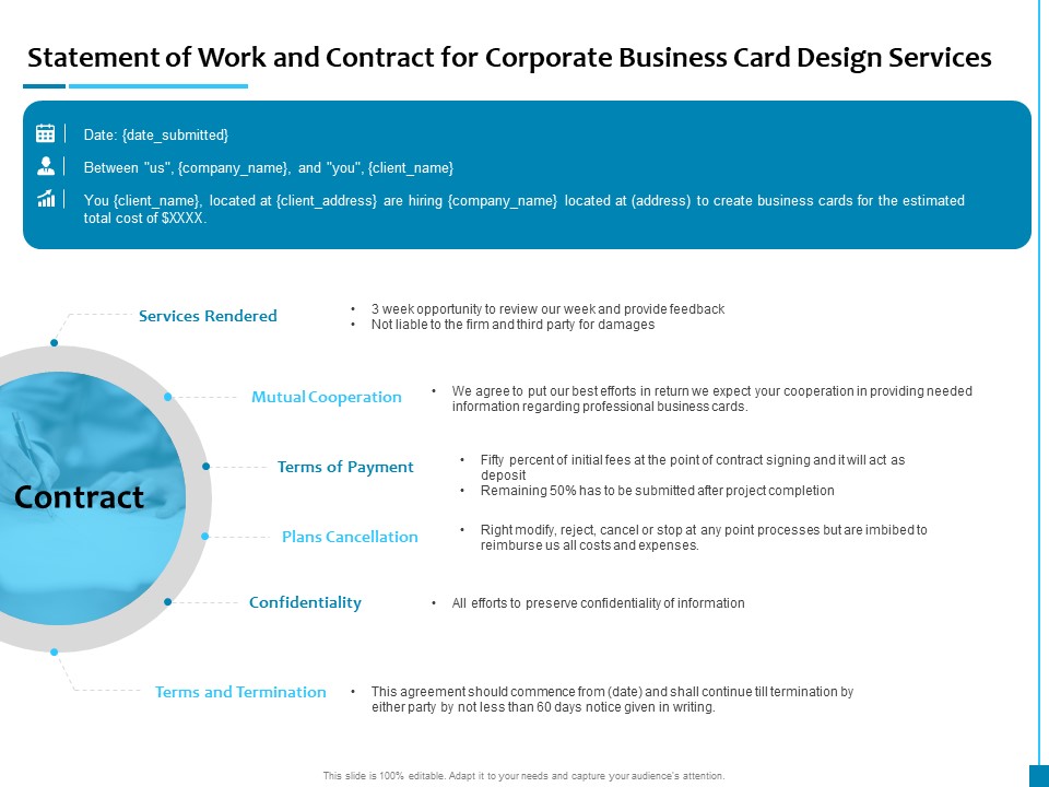 Statement Of Work And Contract For Corporate Business Card Design Services Summary PDF