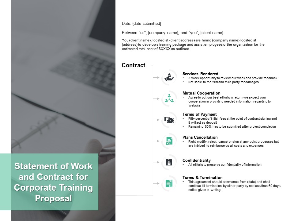 Statement Of Work And Contract For Corporate Training Proposal Ppt PowerPoint Presentation Layouts Master Slide