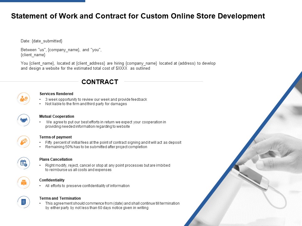 Statement Of Work And Contract For Custom Online Store Development Ppt PowerPoint Presentation Infographics Templates