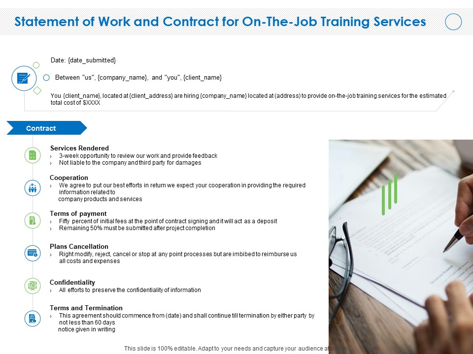 Statement Of Work And Contract For On The Job Training Services Ppt Backgrounds PDF