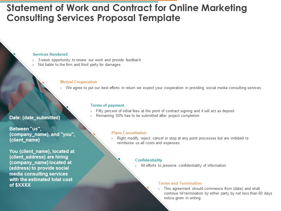 Statement Of Work And Contract For Online Marketing Consulting Services Proposal Template Ppt Infographics Templates PDF