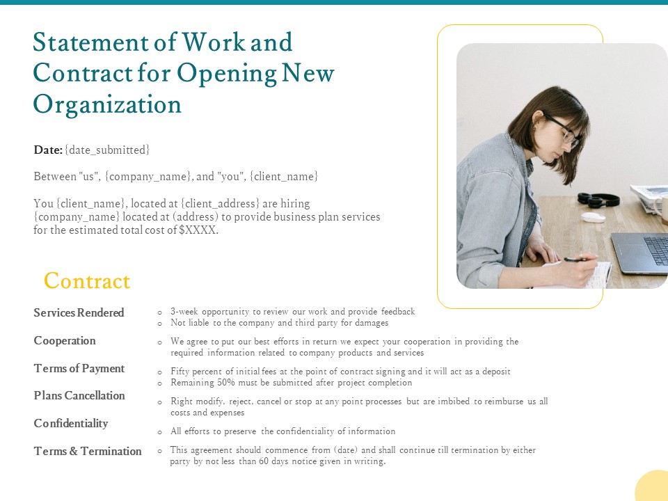 Statement Of Work And Contract For Opening New Organization Ppt PowerPoint Presentation Ideas Skills PDF