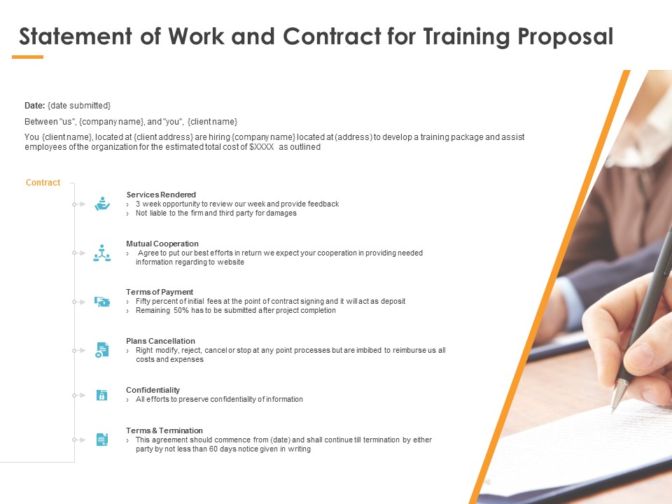 Statement Of Work And Contract For Training Proposal Ppt PowerPoint Presentation File Example