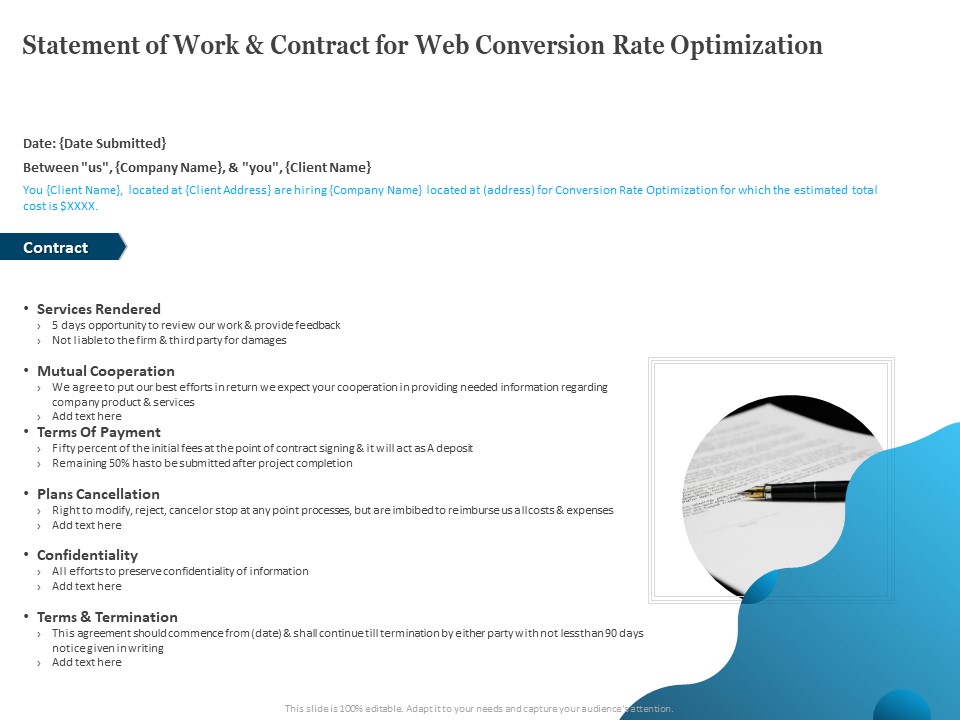 Statement Of Work And Contract For Web Conversion Rate Optimization Ppt Layouts Portfolio PDF