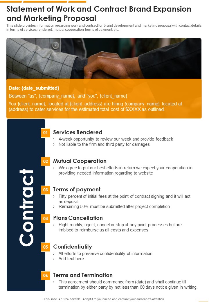 Statement Of Work Brand Expansion And Marketing Proposal One Pager Sample Example Document