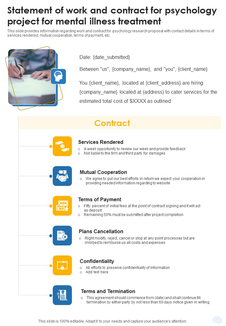 Statement Of Work Psychology Project For Mental Illness Treatment One Pager Sample Example Document