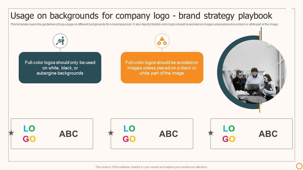 Strategic Brand Playbook Usage On Backgrounds For Company Logo Brand Strategy Playbook Demonstration PDF