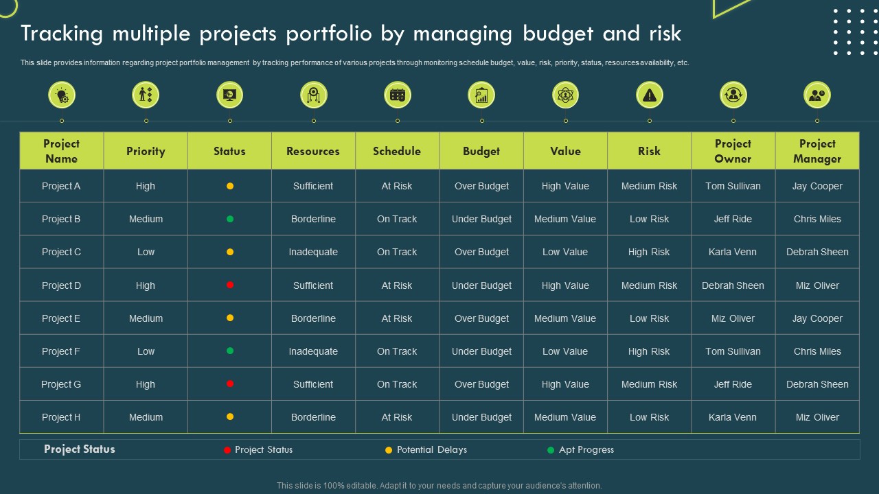 Strategic Corporate Planning To Attain Tracking Multiple Projects Portfolio By Managing Budget And Risk Graphics PDF