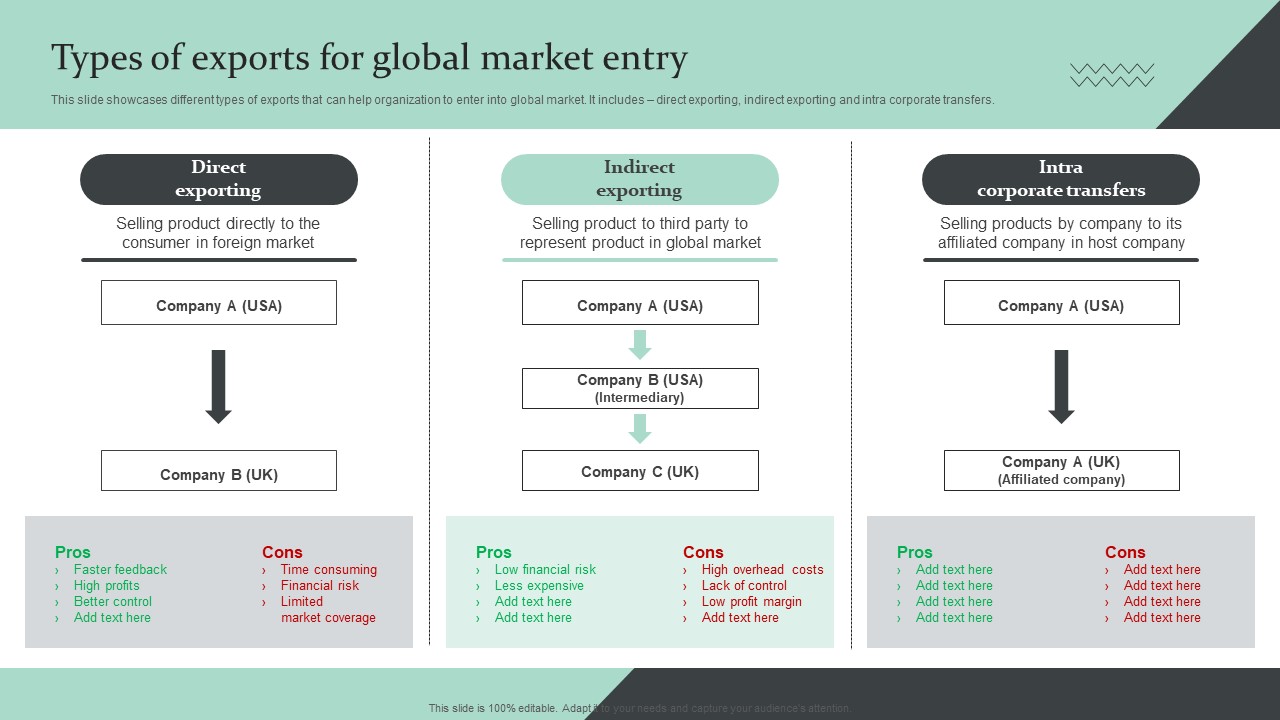 Strategic Global Expansion Business Plan Types Of Exports For Global Market Entry Formats PDF