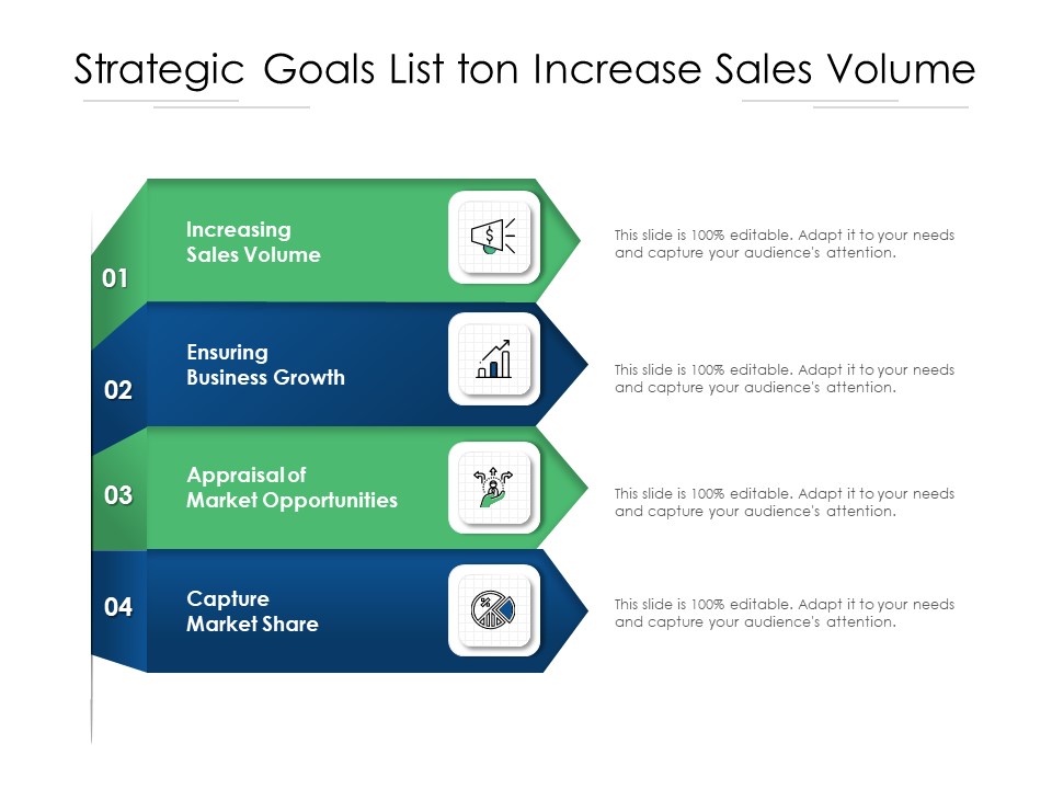 Strategic Goals List Ton Increase Sales Volume Ppt PowerPoint Presentation Gallery Graphics Template PDF