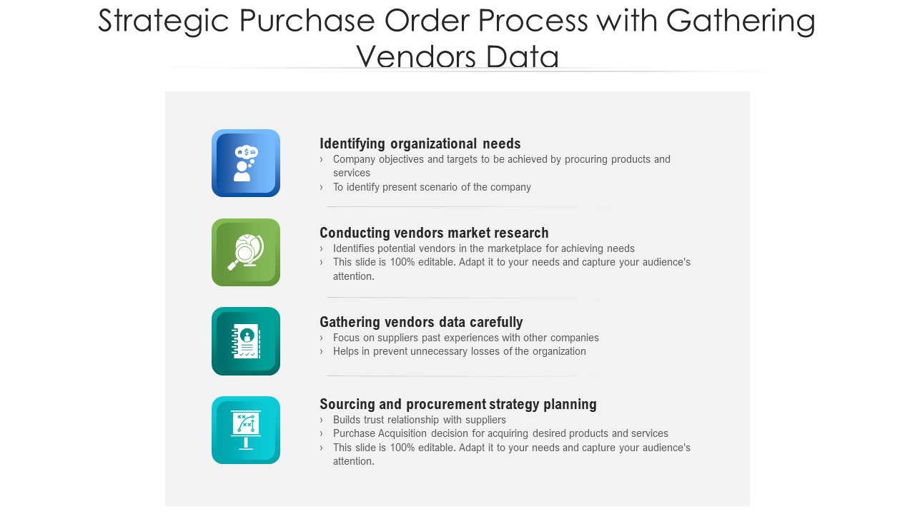 Strategic Purchase Order Process With Gathering Vendors Data Ppt PowerPoint Presentation Styles Portfolio PDF