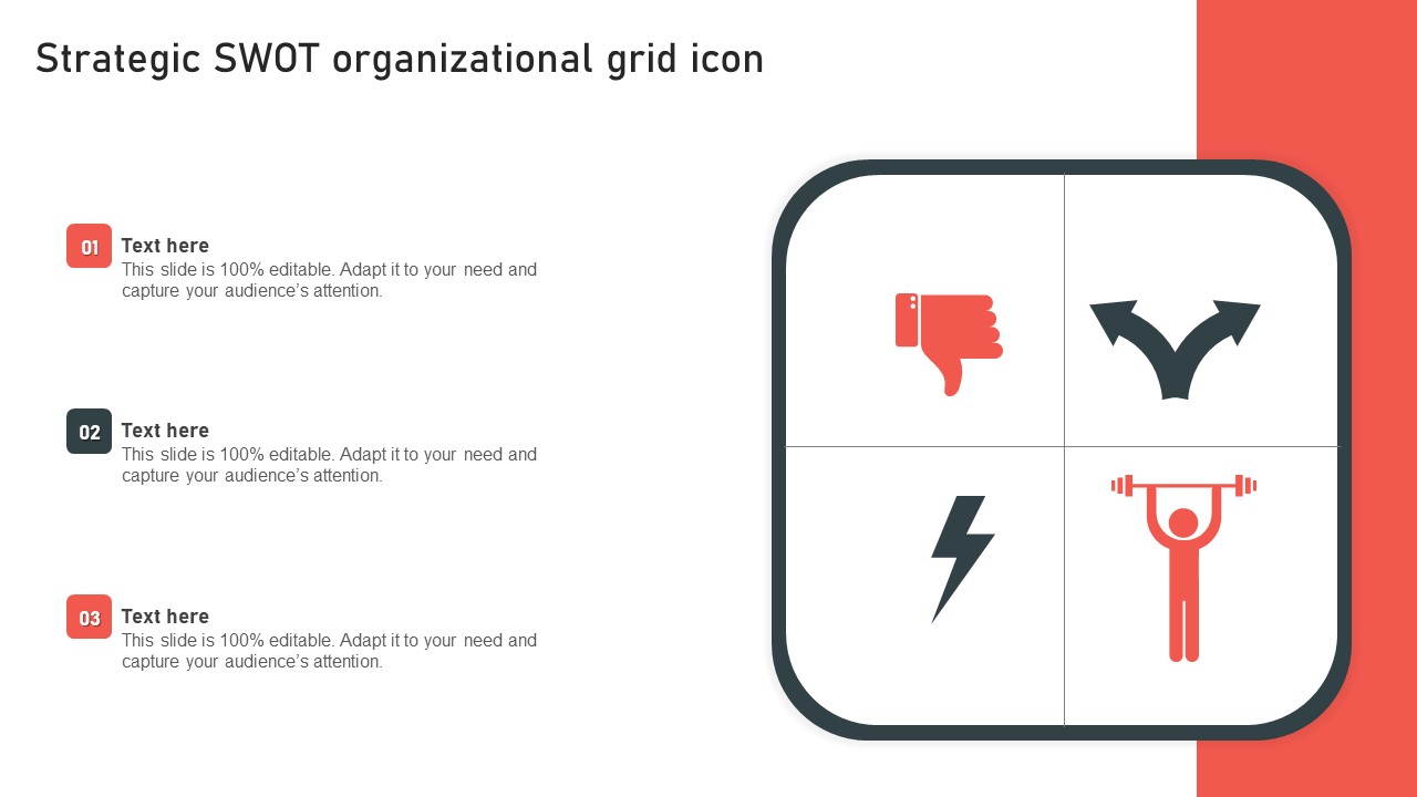 Strategic SWOT Organizational Grid Icon Structure PDF
