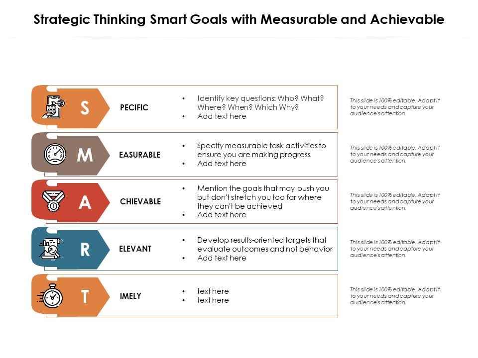 Strategic Thinking Smart Goals With Measurable And Achievable Ppt PowerPoint Presentation File Slide Portrait PDF