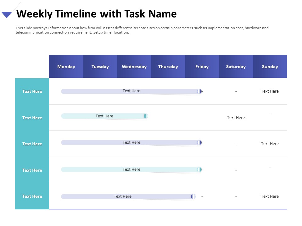 Strategies To Mitigate Cyber Security Risks Weekly Timeline With Task Name Ppt Styles Good PDF