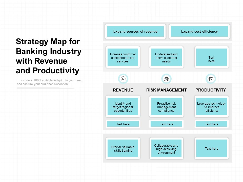 Strategy Map For Banking Industry With Revenue And Productivity Ppt PowerPoint Presentation Infographic Template Infographic Template