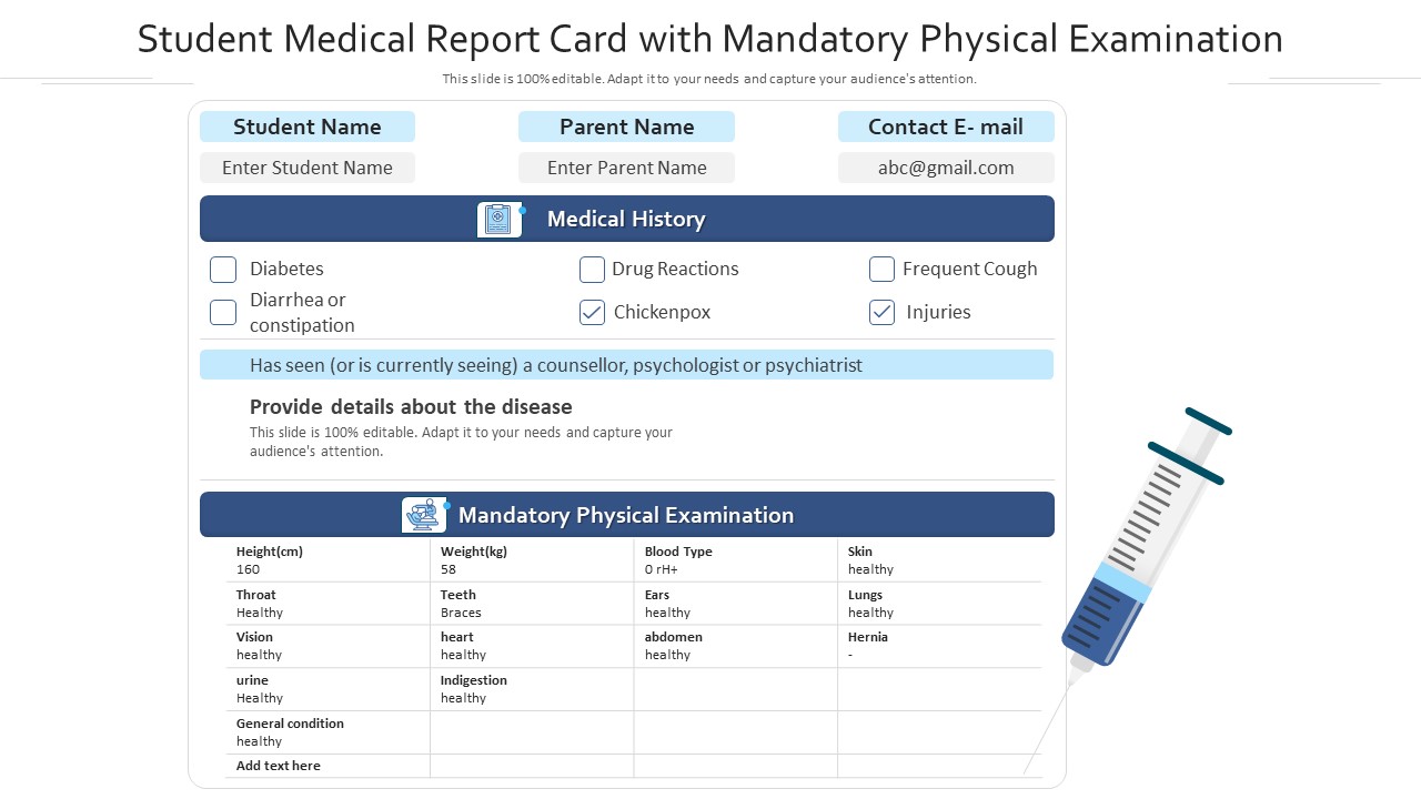 Student Medical Report Card With Mandatory Physical Examination Ppt Pictures Graphics Example PDF