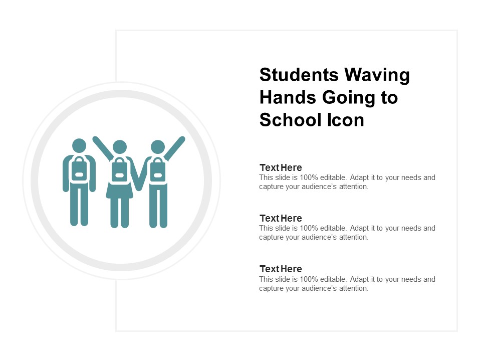 Students Waving Hands Going To School Icon Ppt PowerPoint Presentation Infographic Template Designs