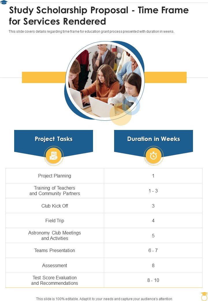 Study Scholarship Proposal Time Frame For Services Rendered One Pager Sample Example Document