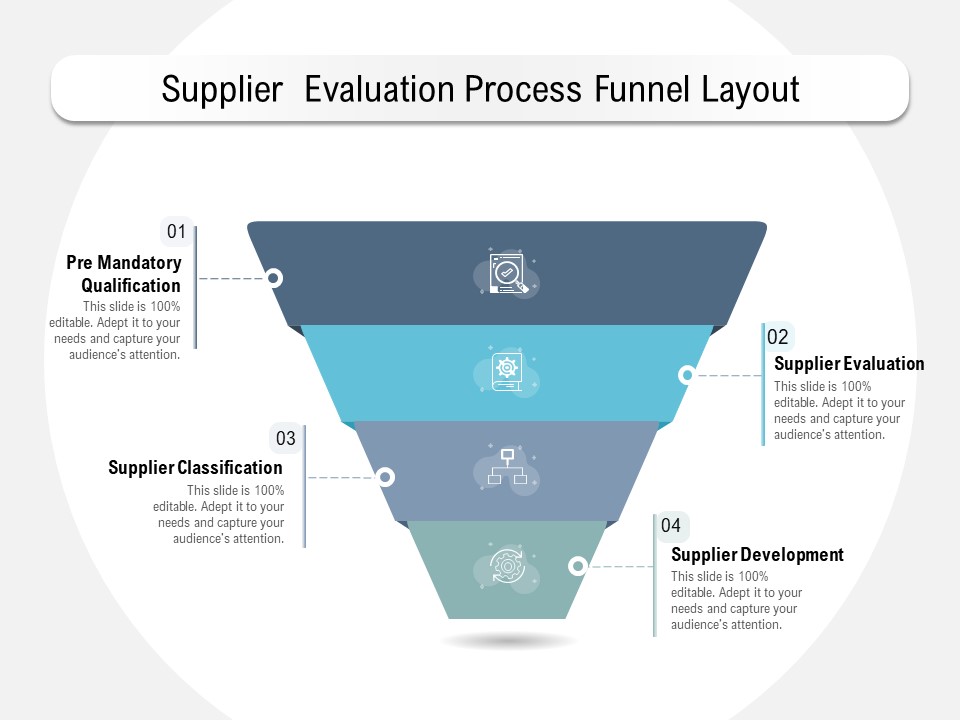 Supplier Evaluation Process Funnel Layout Ppt PowerPoint Presentation Model Inspiration
