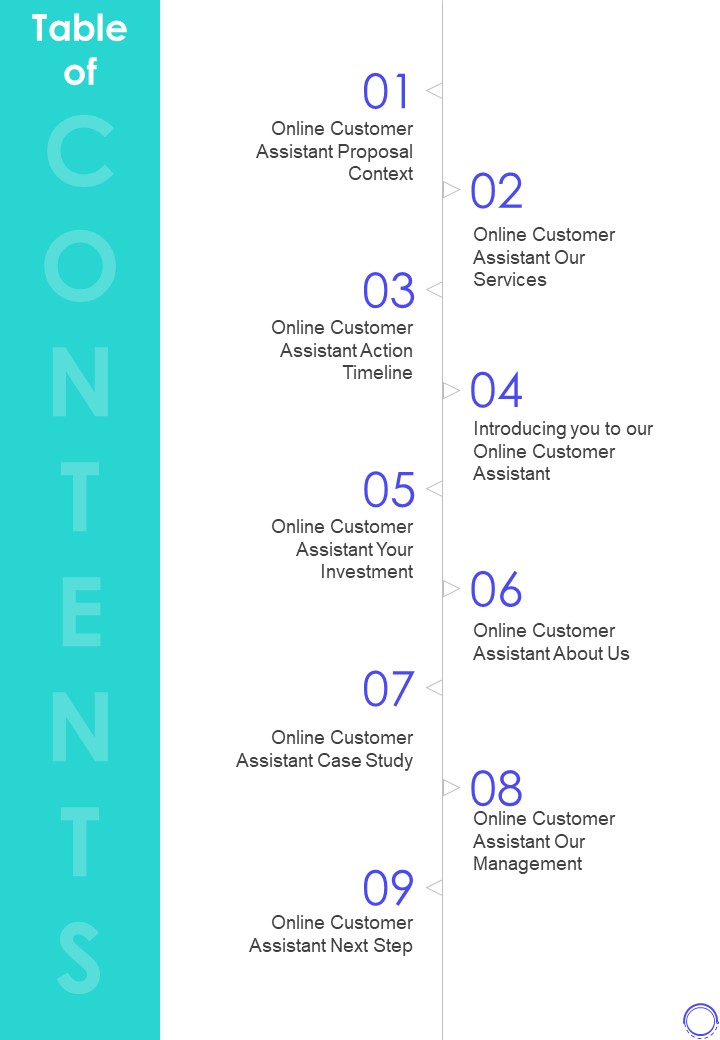 Table Of Content Digital Client Assistant Proposal One Pager Sample Example Document