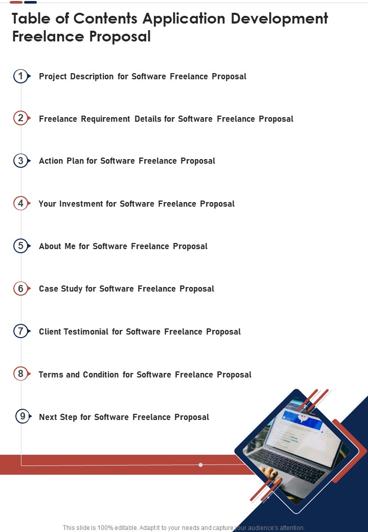 Table Of Contents Application Development Freelance Proposal One Pager Sample Example Document