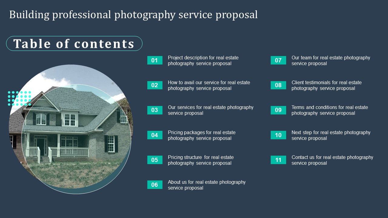 Table Of Contents Building Professional Photography Service Proposal Clipart PDF
