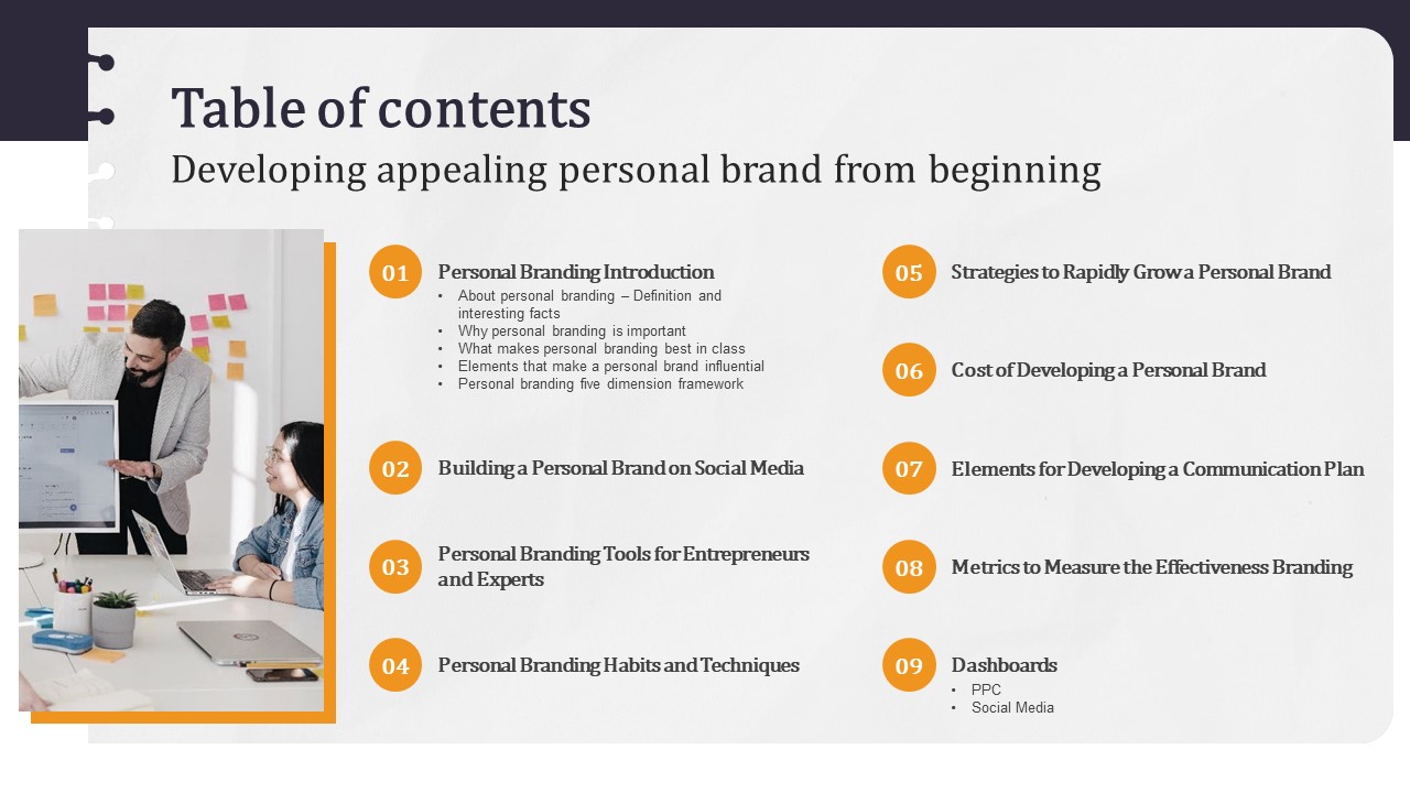 Table Of Contents Developing Appealing Personal Brand From Beginning Information PDF