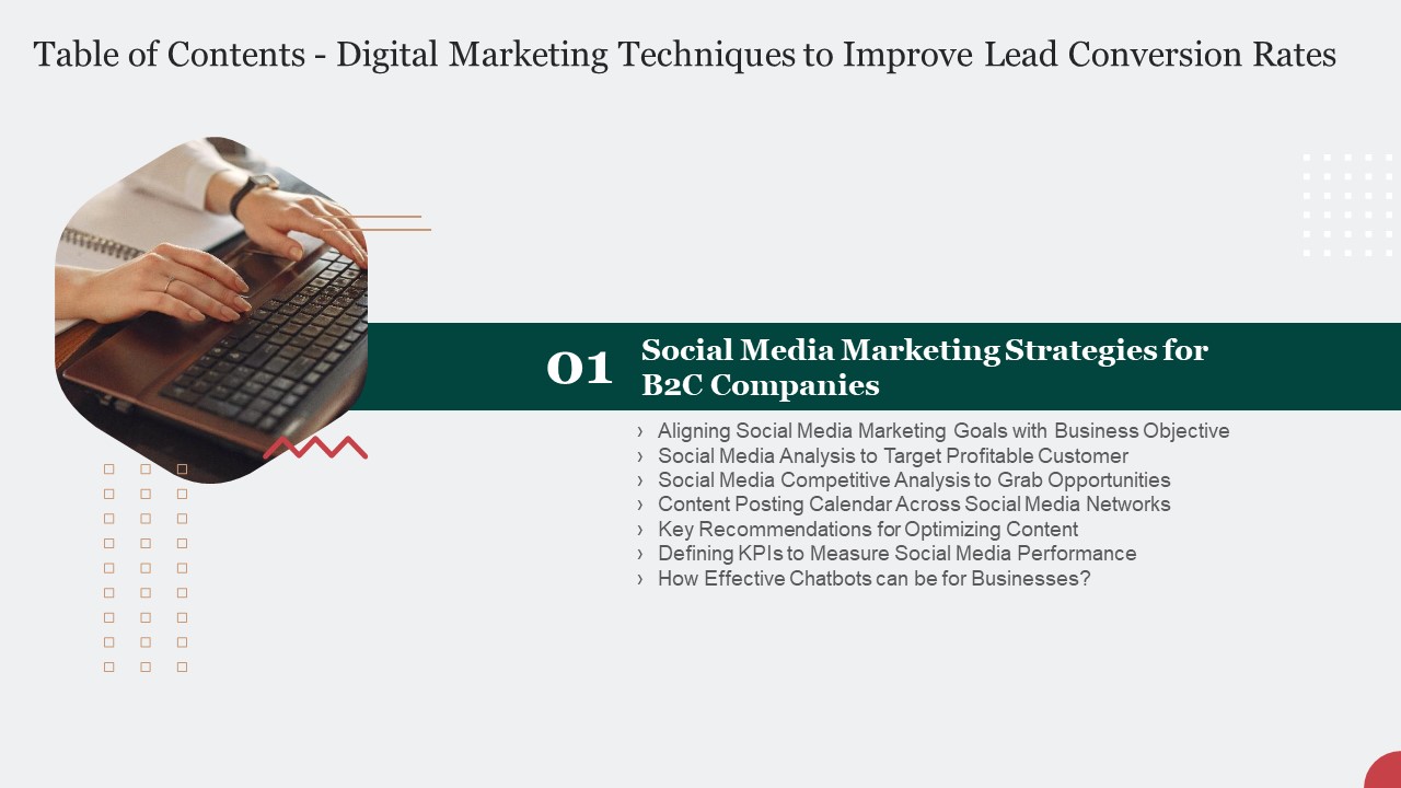 Table Of Contents Digital Marketing Techniques To Improve Lead Conversion Rates Key Topics PDF