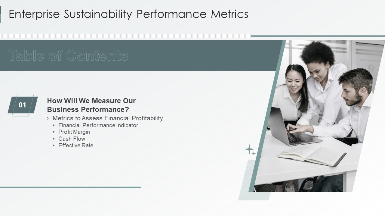 Table Of Contents Enterprise Sustainability Performance Metrics Rules Pictures PDF