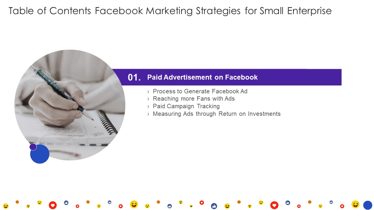 Table Of Contents Facebook Marketing Strategies For Small Enterprise Slide Template PDF