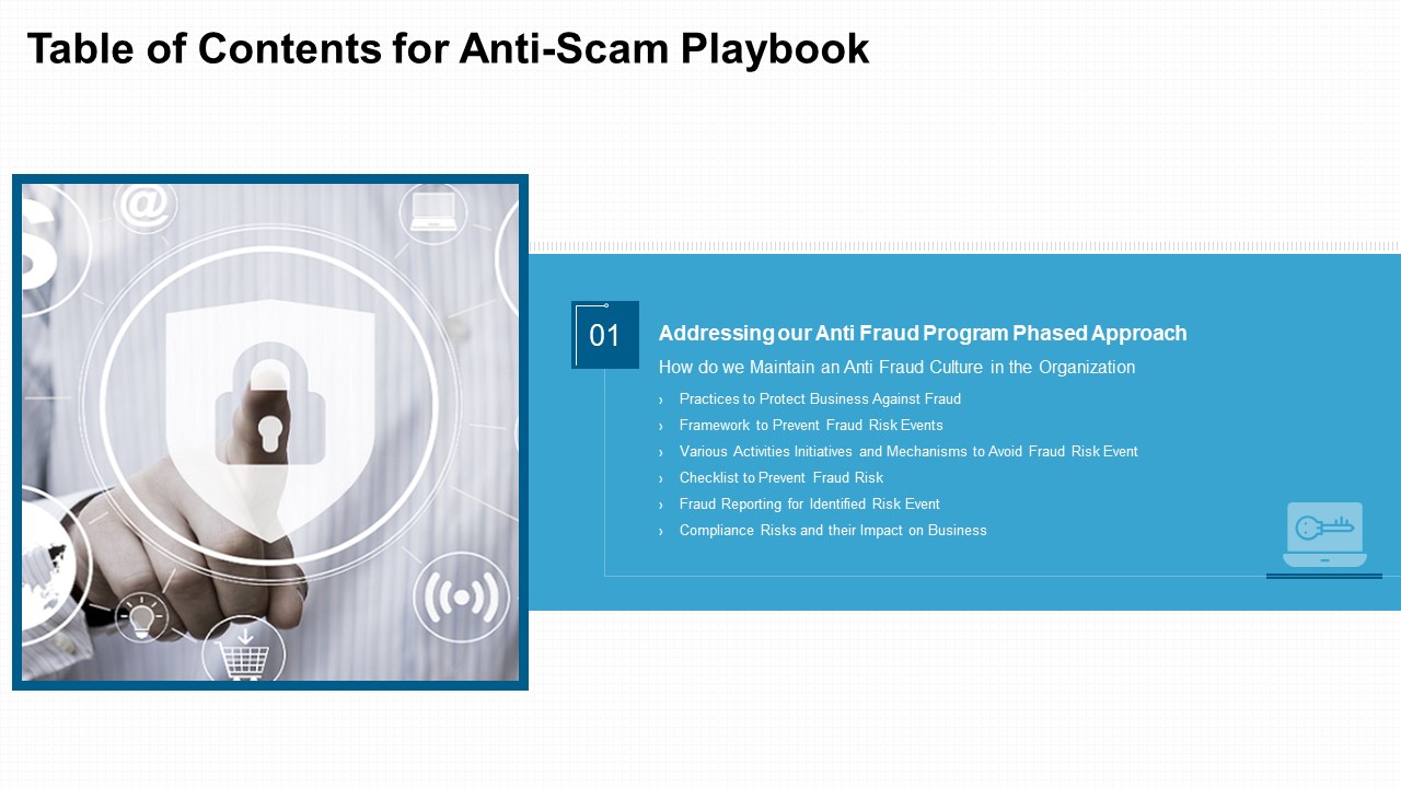 Table Of Contents For Anti Scam Playbook Business Template PDF