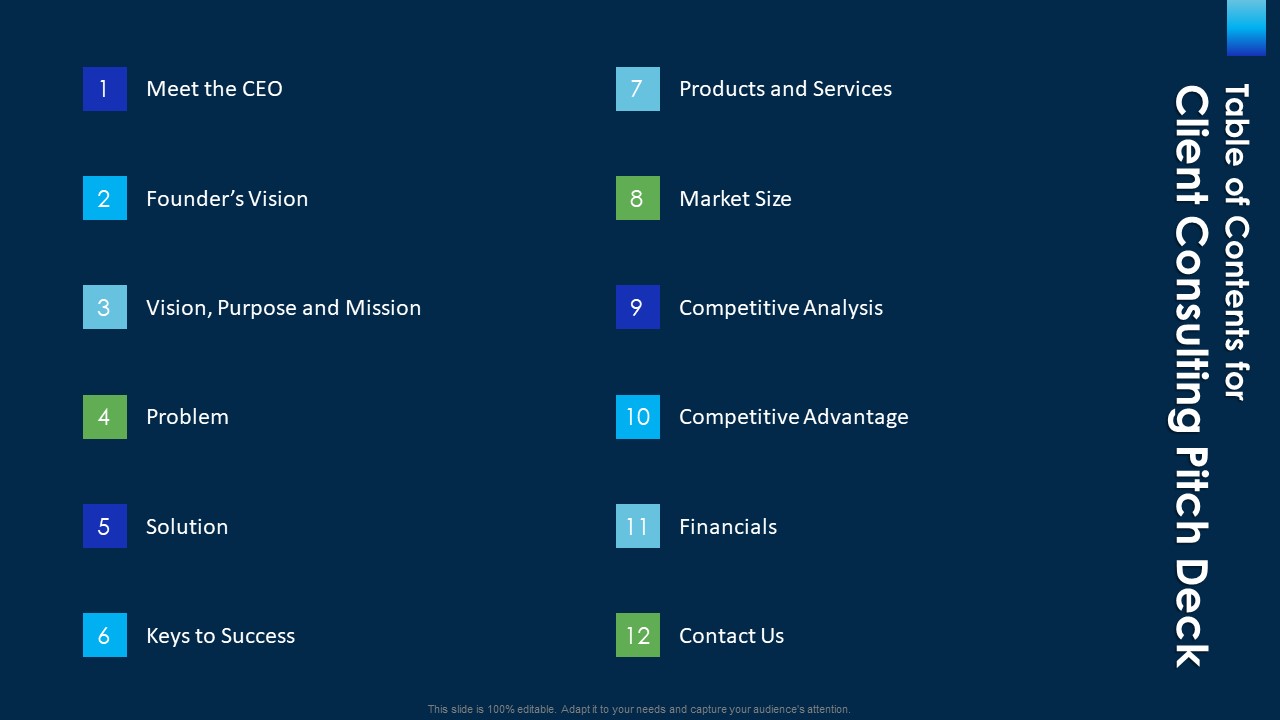 Table Of Contents For Client Consulting Pitch Deck Ppt File Slideshow PDF