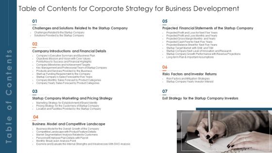 Table Of Contents For Corporate Strategy For Business Development Microsoft PDF