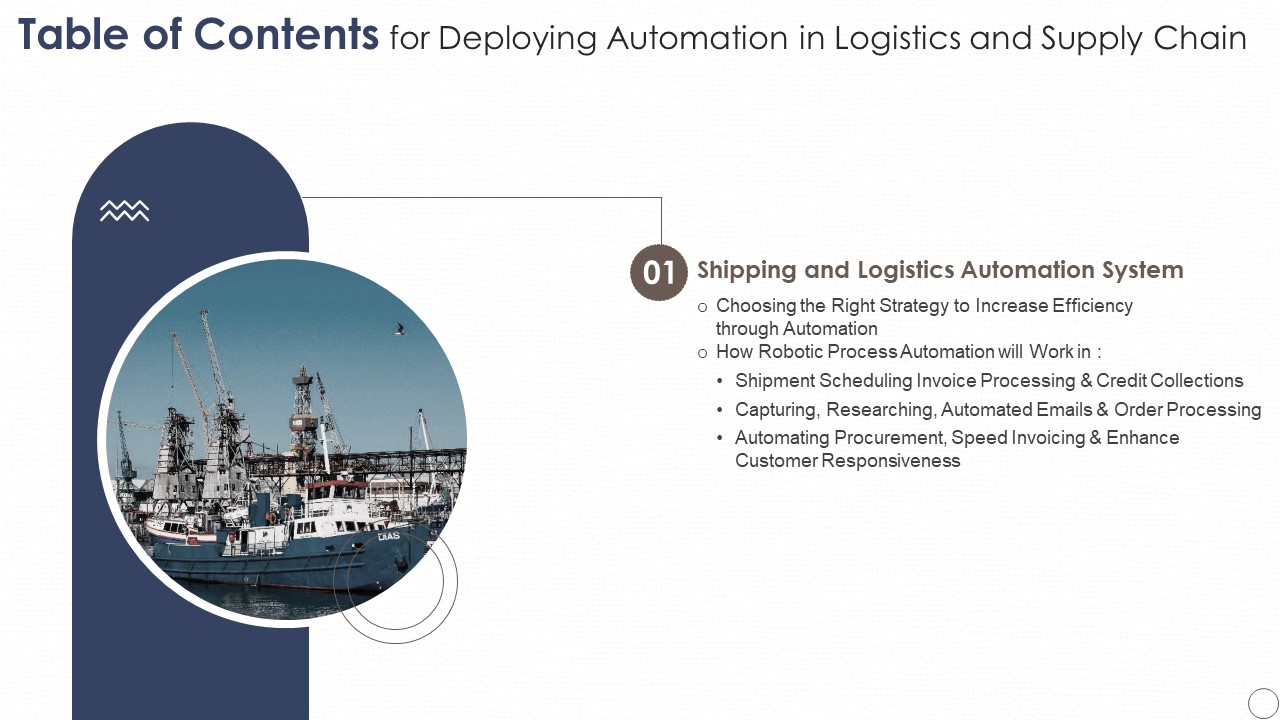 Table Of Contents For Deploying Automation In Logistics And Supply Chain Customer Portrait PDF