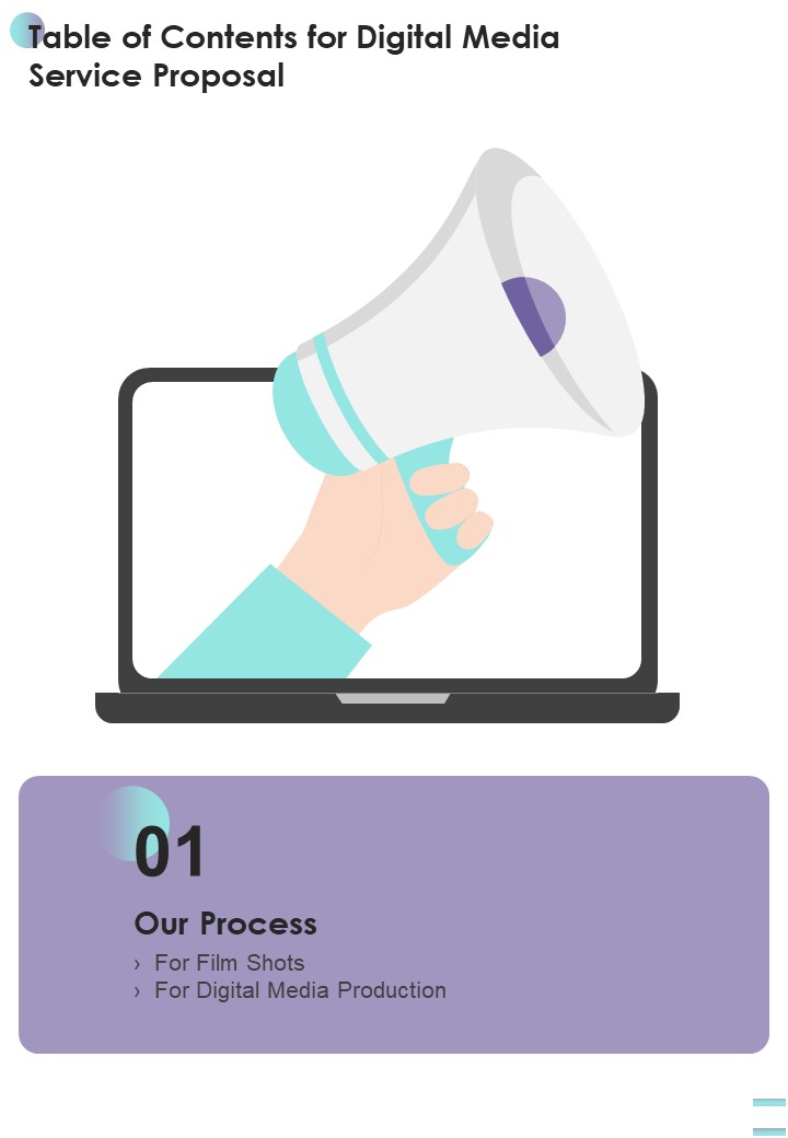 Table Of Contents For Digital Media Service Proposal One Pager Sample Example Document