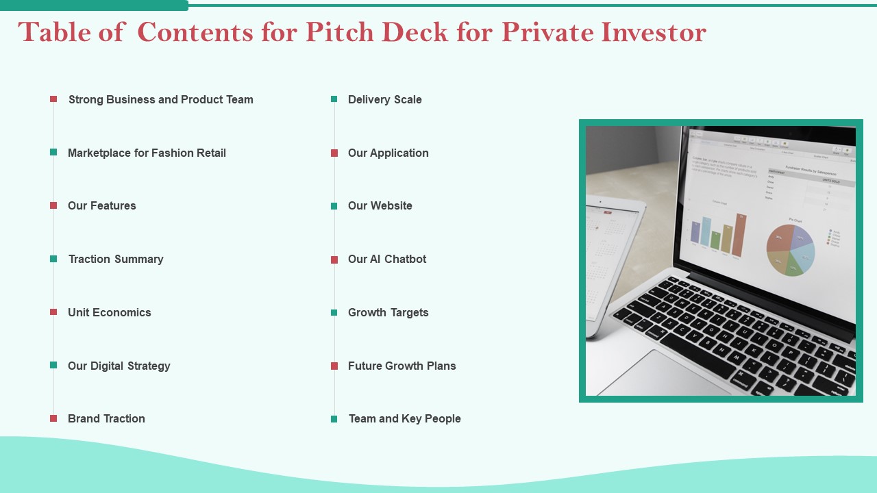 Table Of Contents For Pitch Deck For Private Investor Ppt Infographic Template Graphic Tips PDF