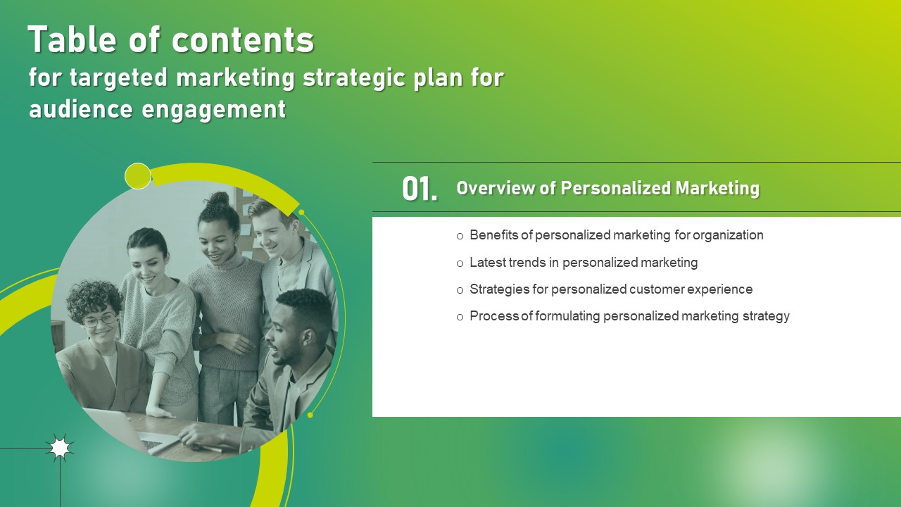 Table Of Contents For Targeted Marketing Strategic Plan For Audience Engagement Process Brochure PDF
