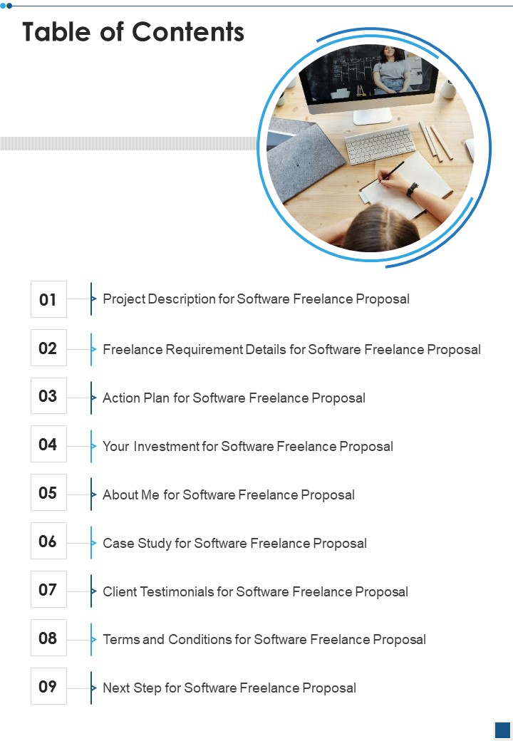 Table Of Contents Freelance Project Software Development Proposal One Pager Sample Example Document