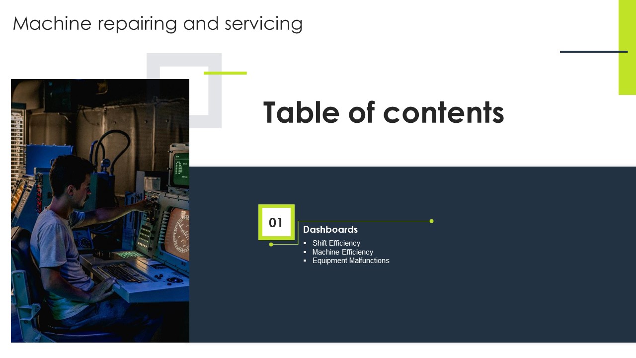 Table Of Contents Machine Repairing And Servicing Ppt File Information PDF