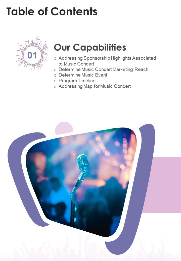 Table Of Contents Music Concert Funding Proposal One Pager Sample Example Document