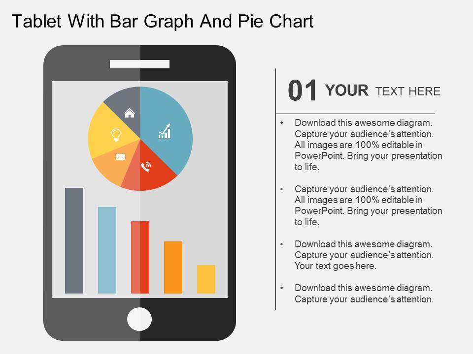 Tablet With Bar Graph And Pie Chart Powerpoint Templates