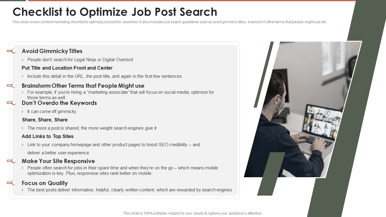 Talent Acquisition Marketing Checklist To Optimize Job Post Search Template PDF