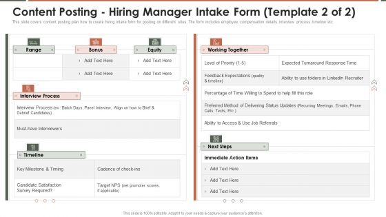 Talent Acquisition Marketing Content Posting Hiring Manager Intake Form Template 1 Of 2 Brochure PDF