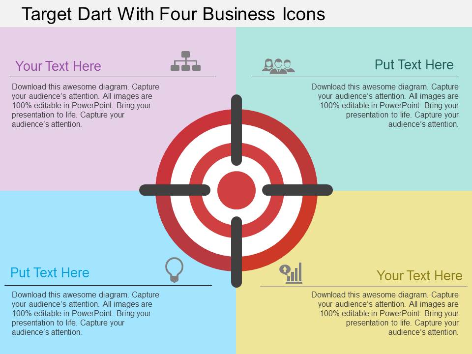 Target Dart With Four Business Icons Powerpoint Template