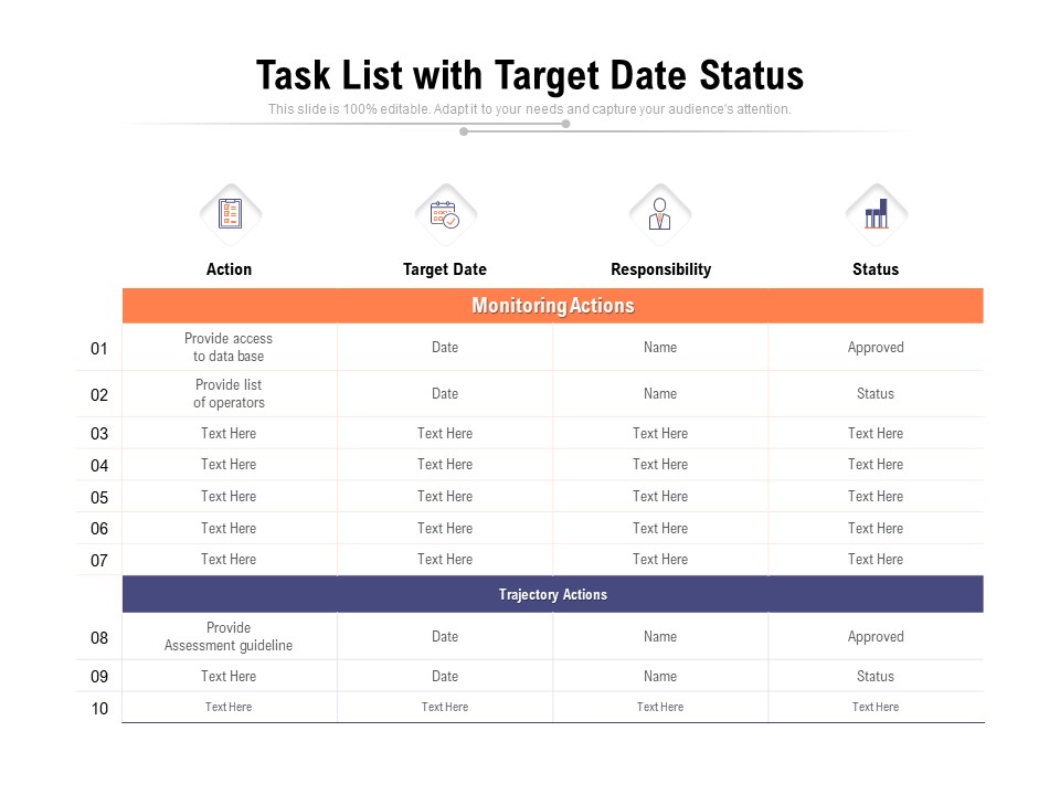 Task List With Target Date Status Ppt PowerPoint Presentation Professional File Formats