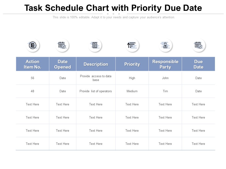 Task Schedule Chart With Priority Due Date Ppt PowerPoint Presentation Infographic Template Background