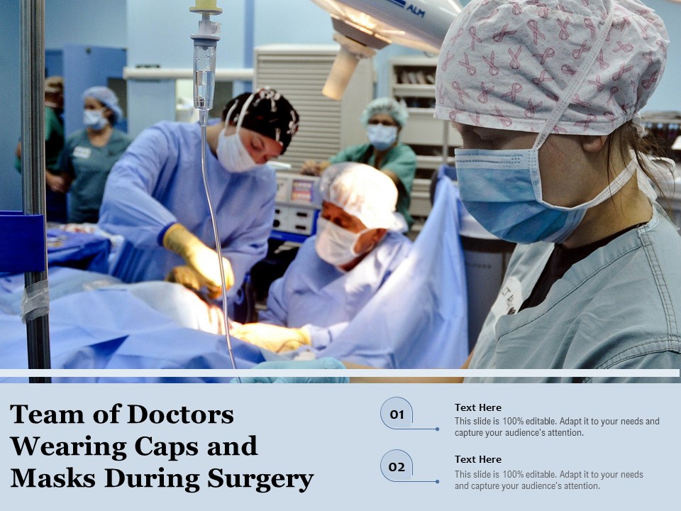 Team Of Doctors Wearing Caps And Masks During Surgery Ppt PowerPoint Presentation Gallery Format PDF